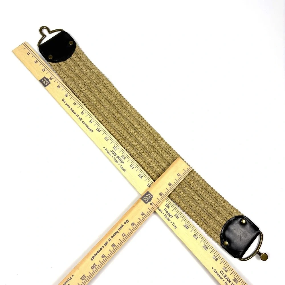 VTG 80s Wide Woven‎ Jute Waist Cinch Belt Womens Sz S/M Brown Genuine Leather